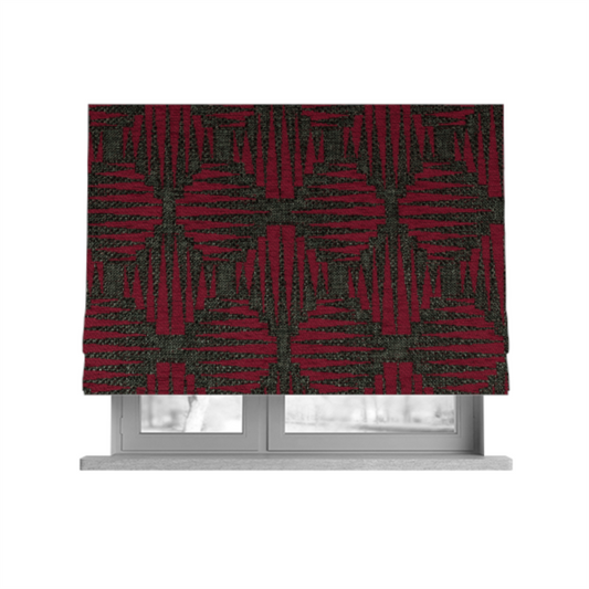 Canberra Geometric Pattern Chenille Red Material Upholstery Fabric CTR-1300 - Roman Blinds