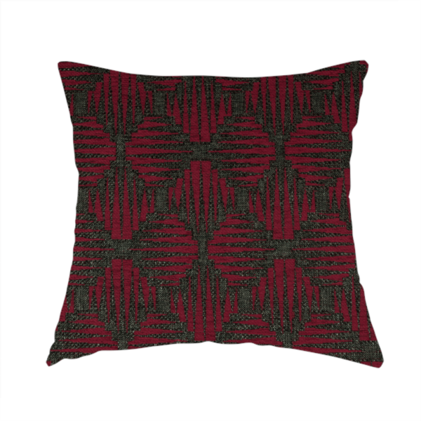 Canberra Geometric Pattern Chenille Red Material Upholstery Fabric CTR-1300 - Handmade Cushions