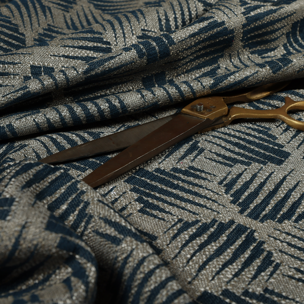 Canberra Geometric Pattern Chenille Navy Blue Material Upholstery Fabric CTR-1301 - Roman Blinds