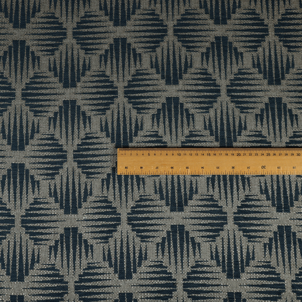 Canberra Geometric Pattern Chenille Navy Blue Material Upholstery Fabric CTR-1301 - Made To Measure Curtains