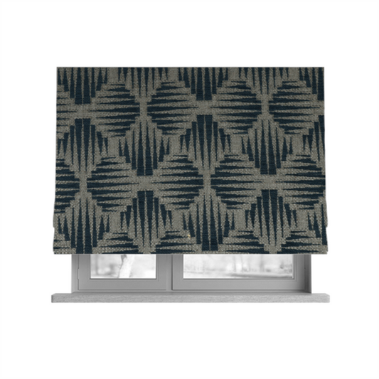 Canberra Geometric Pattern Chenille Navy Blue Material Upholstery Fabric CTR-1301 - Roman Blinds