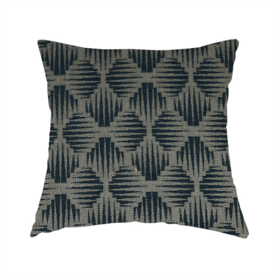 Canberra Geometric Pattern Chenille Navy Blue Material Upholstery Fabric CTR-1301 - Handmade Cushions