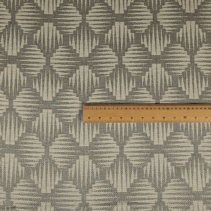 Canberra Geometric Pattern Chenille Grey Material Upholstery Fabric CTR-1303 - Roman Blinds