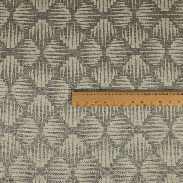 Canberra Geometric Pattern Chenille Grey Material Upholstery Fabric CTR-1303 - Made To Measure Curtains