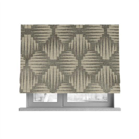 Canberra Geometric Pattern Chenille Grey Material Upholstery Fabric CTR-1303 - Roman Blinds