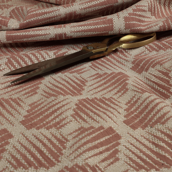 Canberra Geometric Pattern Chenille Pink Material Upholstery Fabric CTR-1304 - Roman Blinds