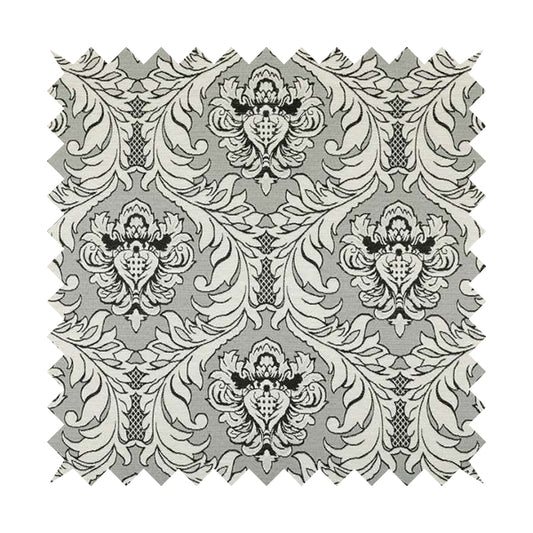 Sultan Collection Damask Pattern Silver Shine Effect Grey Black Colour Upholstery Fabric CTR-131