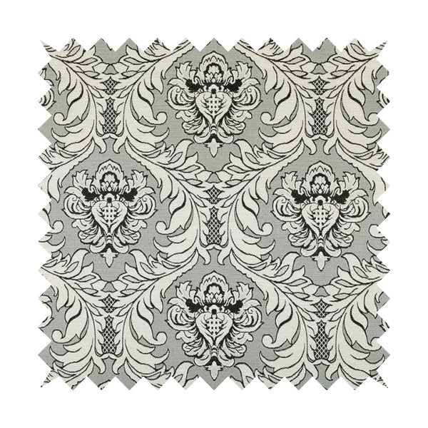 Sultan Collection Damask Pattern Silver Shine Effect Grey Black Colour Upholstery Fabric CTR-131 - Handmade Cushions