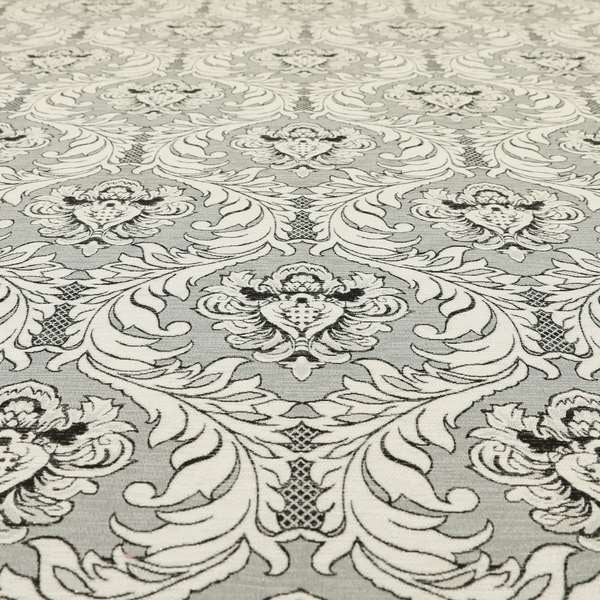 Sultan Collection Damask Pattern Silver Shine Effect Grey Black Colour Upholstery Fabric CTR-131
