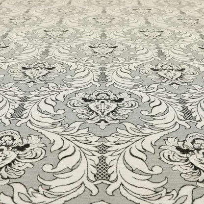 Sultan Collection Damask Pattern Silver Shine Effect Grey Black Colour Upholstery Fabric CTR-131