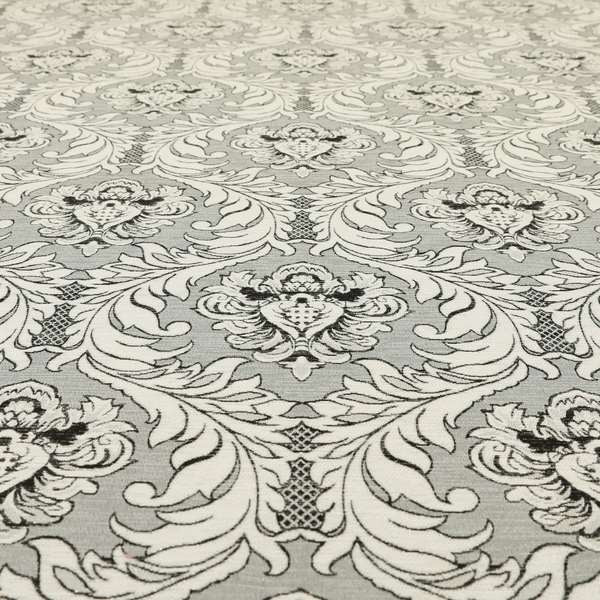 Sultan Collection Damask Pattern Silver Shine Effect Grey Black Colour Upholstery Fabric CTR-131 - Handmade Cushions