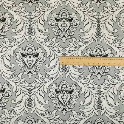 Sultan Collection Damask Pattern Silver Shine Effect Grey Black Colour Upholstery Fabric CTR-131 - Made To Measure Curtains