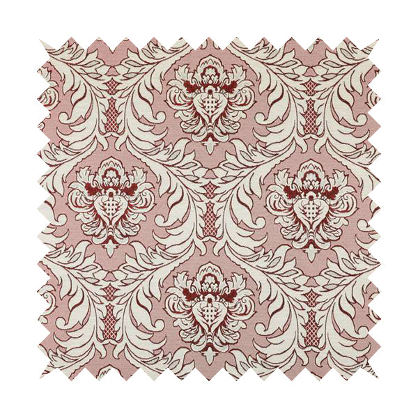 Sultan Collection Damask Pattern Silver Shine Effect Red Colour Upholstery Fabric CTR-132