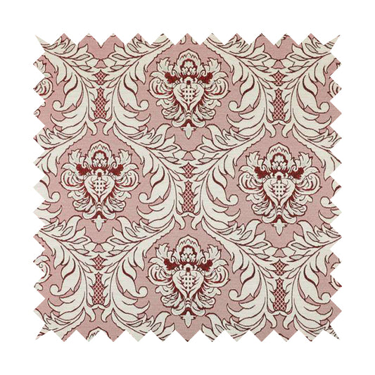 Sultan Collection Damask Pattern Silver Shine Effect Red Colour Upholstery Fabric CTR-132