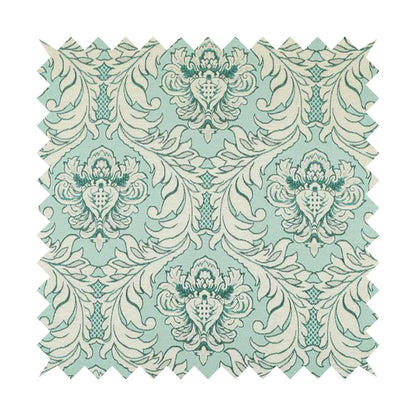 Sultan Collection Damask Pattern Silver Shine Effect Teal Blue Colour Upholstery Fabric CTR-133