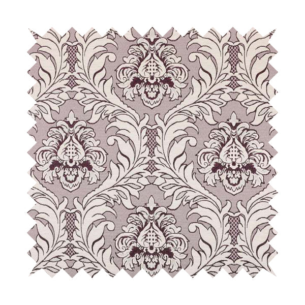 Sultan Collection Damask Pattern Silver Shine Effect Purple Colour Upholstery Fabric CTR-134 - Made To Measure Curtains