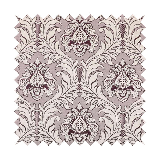 Sultan Collection Damask Pattern Silver Shine Effect Purple Colour Upholstery Fabric CTR-134