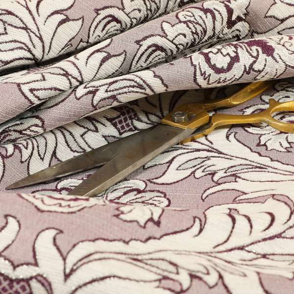 Sultan Collection Damask Pattern Silver Shine Effect Purple Colour Upholstery Fabric CTR-134 - Made To Measure Curtains