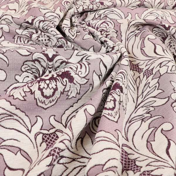 Sultan Collection Damask Pattern Silver Shine Effect Purple Colour Upholstery Fabric CTR-134 - Made To Measure Curtains