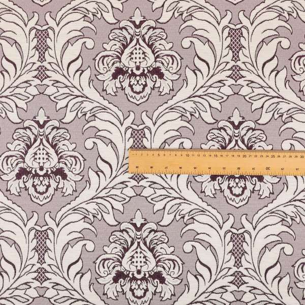 Sultan Collection Damask Pattern Silver Shine Effect Purple Colour Upholstery Fabric CTR-134 - Made To Measure Curtains