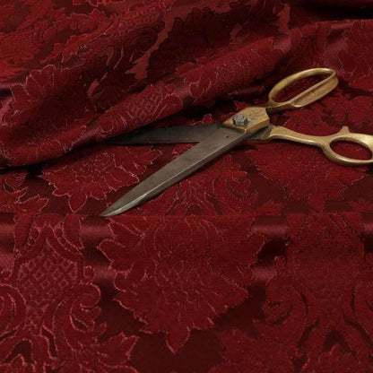 Anook Collection Red Colour Damask Floral Pattern Soft Chenille Upholstery Fabric CTR-135 - Roman Blinds