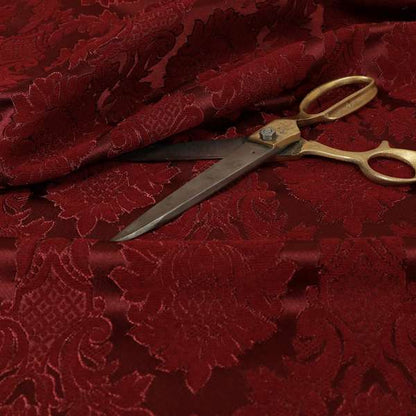 Anook Collection Red Colour Damask Floral Pattern Soft Chenille Upholstery Fabric CTR-135 - Made To Measure Curtains