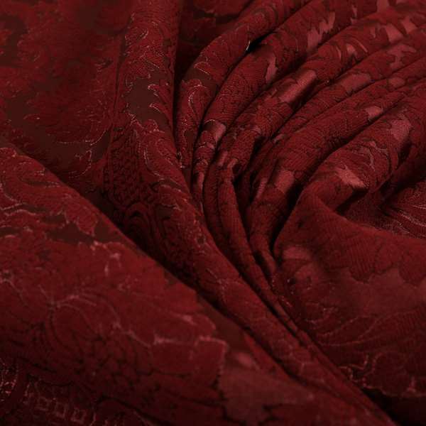 Anook Collection Red Colour Damask Floral Pattern Soft Chenille Upholstery Fabric CTR-135 - Made To Measure Curtains