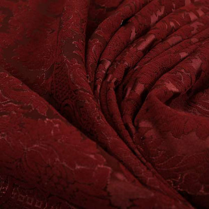 Anook Collection Red Colour Damask Floral Pattern Soft Chenille Upholstery Fabric CTR-135 - Made To Measure Curtains