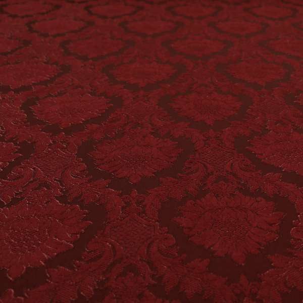 Anook Collection Red Colour Damask Floral Pattern Soft Chenille Upholstery Fabric CTR-135 - Handmade Cushions