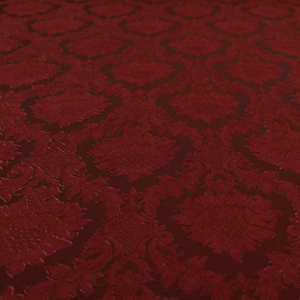 Anook Collection Red Colour Damask Floral Pattern Soft Chenille Upholstery Fabric CTR-135 - Made To Measure Curtains