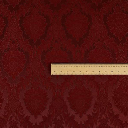 Anook Collection Red Colour Damask Floral Pattern Soft Chenille Upholstery Fabric CTR-135 - Made To Measure Curtains