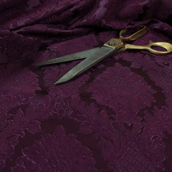 Anook Collection Purple Colour Damask Floral Pattern Soft Chenille Upholstery Fabric CTR-136 - Made To Measure Curtains