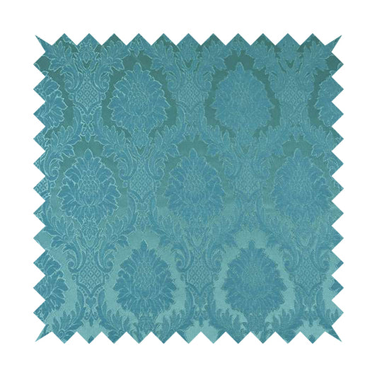 Anook Collection Blue Colour Damask Floral Pattern Soft Chenille Upholstery Fabric CTR-137