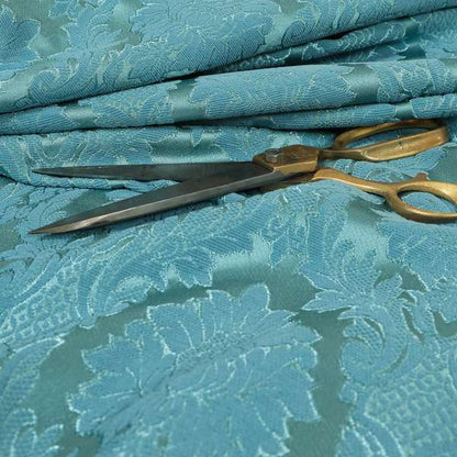 Anook Collection Blue Colour Damask Floral Pattern Soft Chenille Upholstery Fabric CTR-137 - Roman Blinds