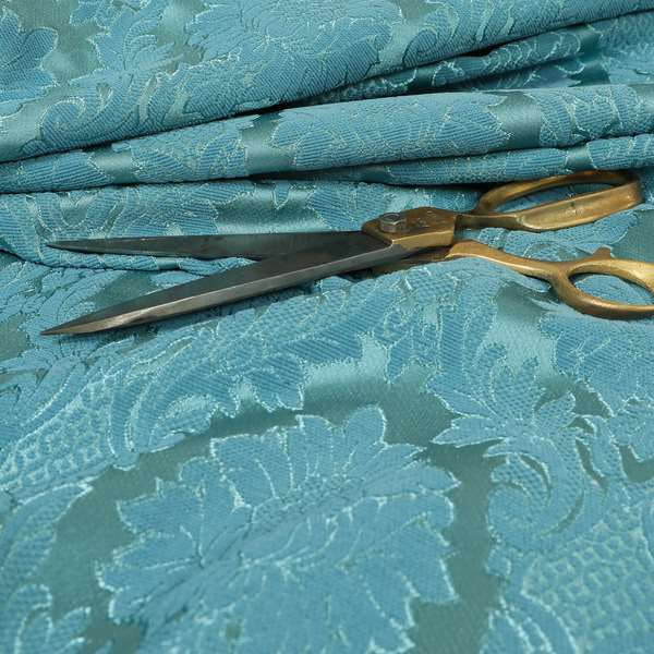 Anook Collection Blue Colour Damask Floral Pattern Soft Chenille Upholstery Fabric CTR-137 - Made To Measure Curtains