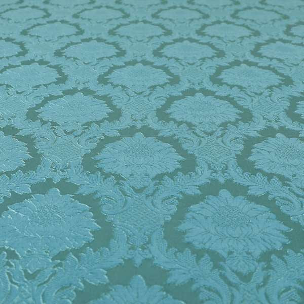 Anook Collection Blue Colour Damask Floral Pattern Soft Chenille Upholstery Fabric CTR-137 - Roman Blinds