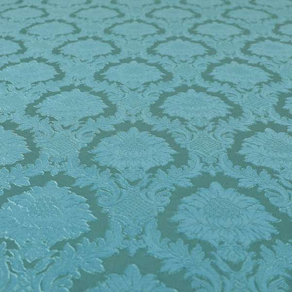 Anook Collection Blue Colour Damask Floral Pattern Soft Chenille Upholstery Fabric CTR-137 - Made To Measure Curtains