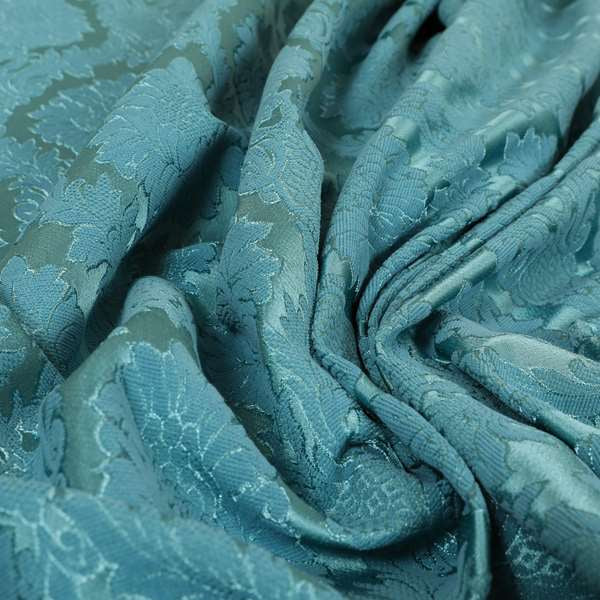 Anook Collection Blue Colour Damask Floral Pattern Soft Chenille Upholstery Fabric CTR-137 - Roman Blinds