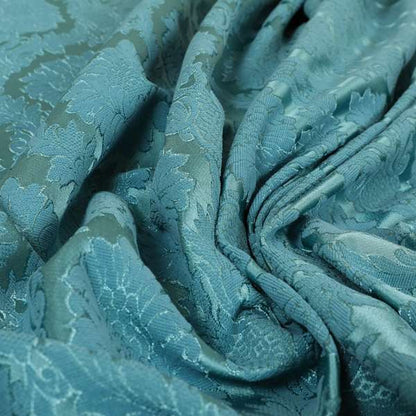 Anook Collection Blue Colour Damask Floral Pattern Soft Chenille Upholstery Fabric CTR-137 - Made To Measure Curtains