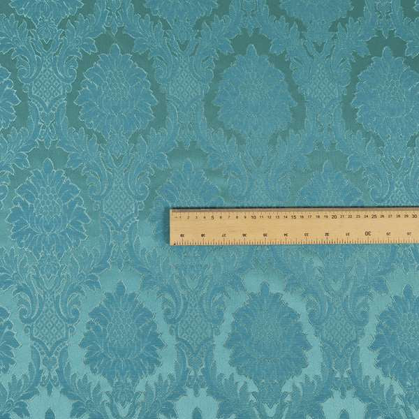 Anook Collection Blue Colour Damask Floral Pattern Soft Chenille Upholstery Fabric CTR-137 - Made To Measure Curtains