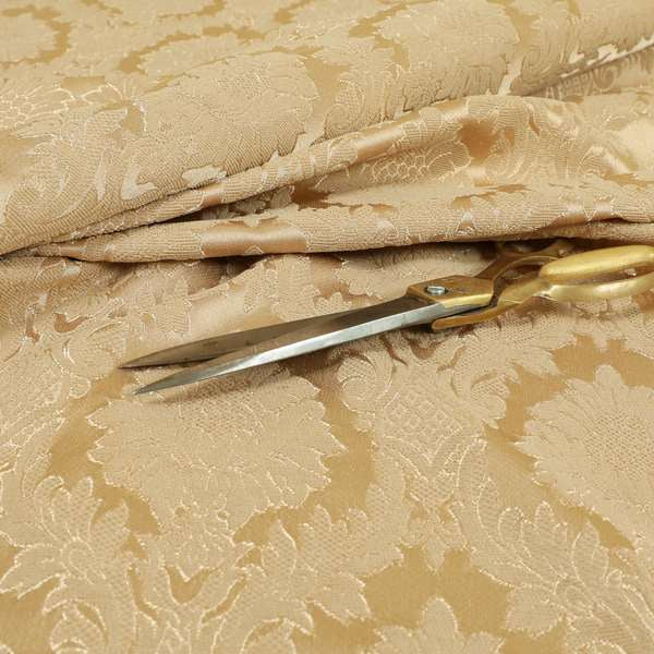 Anook Collection Gold Colour Damask Floral Pattern Soft Chenille Upholstery Fabric CTR-138 - Made To Measure Curtains