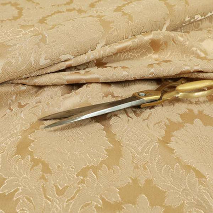 Anook Collection Gold Colour Damask Floral Pattern Soft Chenille Upholstery Fabric CTR-138 - Made To Measure Curtains