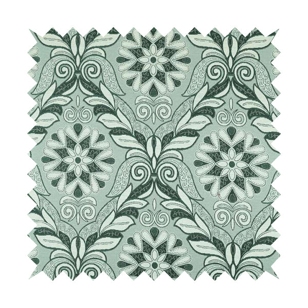 Sultan Collection Damask Floral Pattern Silver Shine Effect Teal Green Colour Upholstery Fabric CTR-140 - Roman Blinds