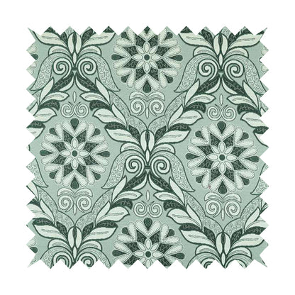 Sultan Collection Damask Floral Pattern Silver Shine Effect Teal Green Colour Upholstery Fabric CTR-140 - Made To Measure Curtains