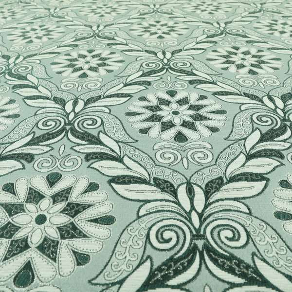 Sultan Collection Damask Floral Pattern Silver Shine Effect Teal Green Colour Upholstery Fabric CTR-140 - Roman Blinds