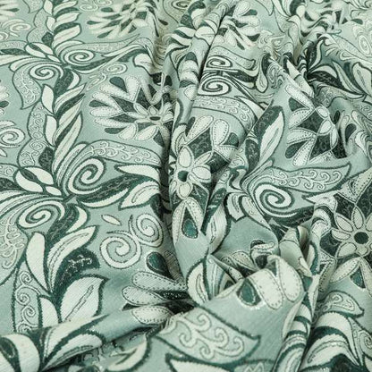 Sultan Collection Damask Floral Pattern Silver Shine Effect Teal Green Colour Upholstery Fabric CTR-140 - Made To Measure Curtains