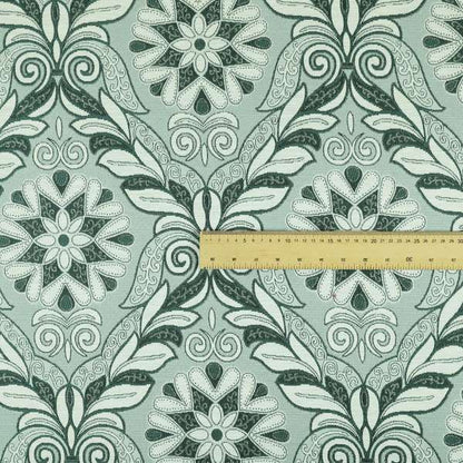 Sultan Collection Damask Floral Pattern Silver Shine Effect Teal Green Colour Upholstery Fabric CTR-140 - Roman Blinds