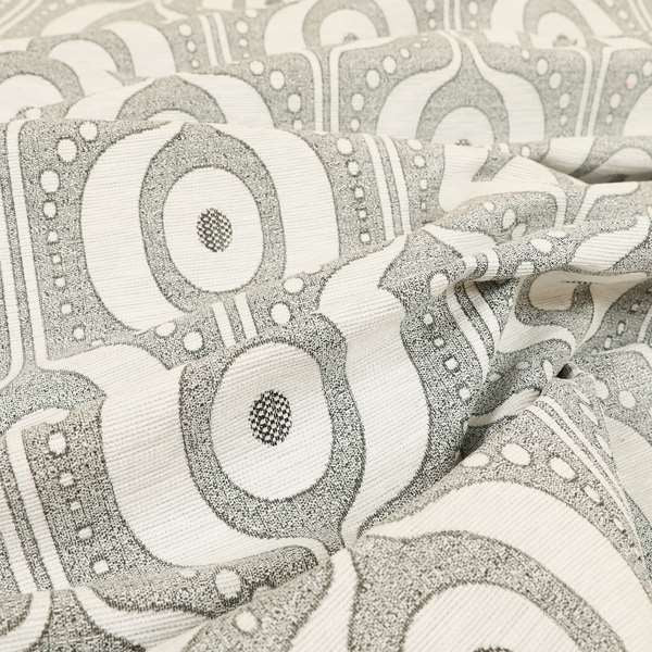 Apocalypse Geometric Pattern Fabric In Silver Grey Colour Upholstery Fabric CTR-141 - Made To Measure Curtains