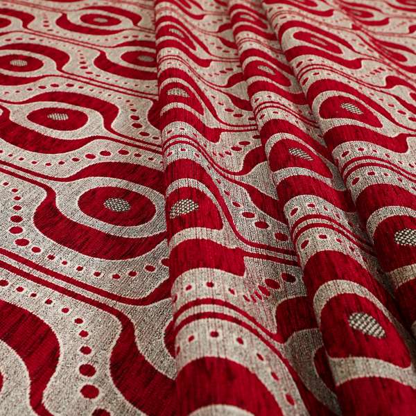 Apocalypse Geometric Pattern Fabric In Red Colour Upholstery Fabric CTR-142 - Made To Measure Curtains