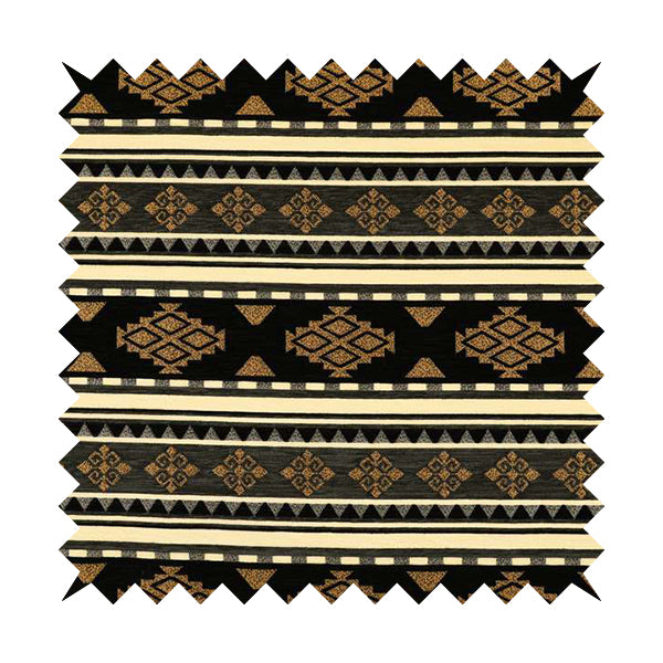 Anthropology Kilim Pattern Fabric In Grey Black Gold Colour Upholstery Furnishing Fabric CTR-146 - Roman Blinds